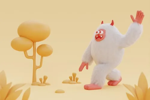 高质量三维渲染憨态可掬的卡通雪人Yeti高清背景图片素材