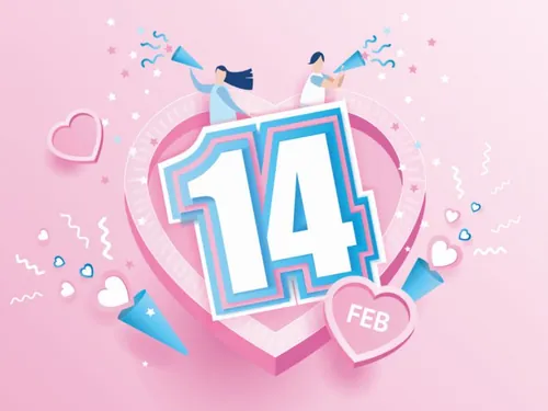 可爱粉色快乐的情侣在窗户上装饰情人节矢量海报素材 Happy Valentine\'s Day