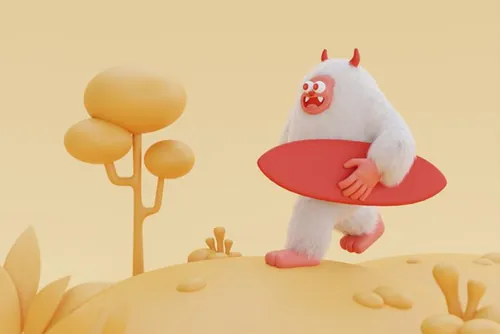 高质量三维渲染憨态可掬的卡通雪人Yeti高清背景图片素材