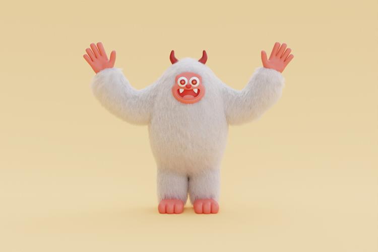 高质量三维渲染憨态可掬的卡通雪人Yeti高清背景图片素材