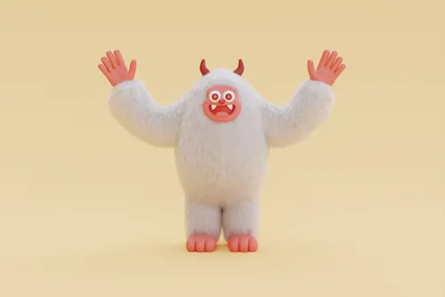 高质量三维渲染憨态可掬的卡通雪人Yeti高清背景图片素材