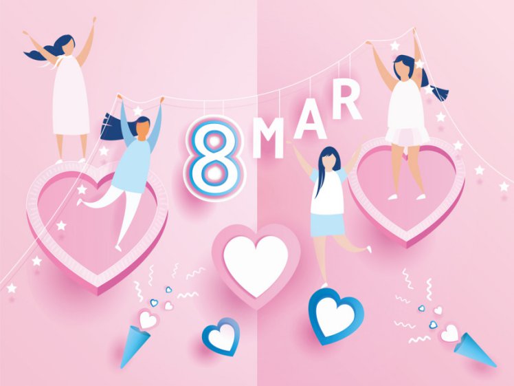 可爱粉色的快乐女人纸工艺38妇女节庆典矢量海报素材