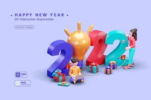 2022年新年派对人物3D插画素材 3D Character Illustration Happy New Year 2022