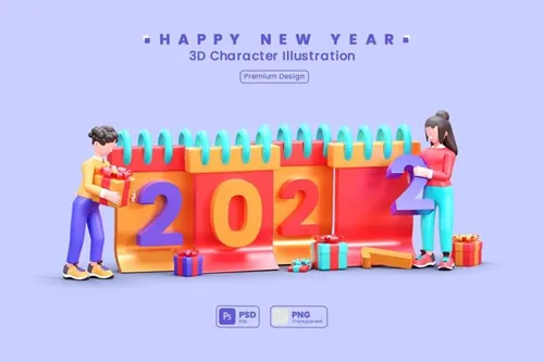 2022年新年派对人物3D插画素材 3D Character Illustration Happy New Year 2022