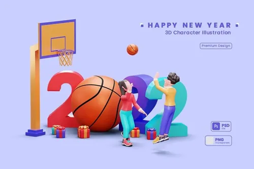 2022年新年派对人物3D插画素材 3D Character Illustration Happy New Year 2022