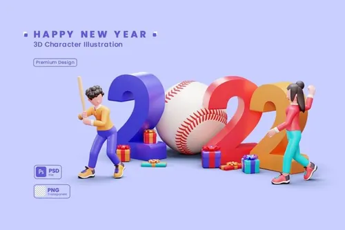 2022年新年派对人物3D插画素材 3D Character Illustration Happy New Year 2022