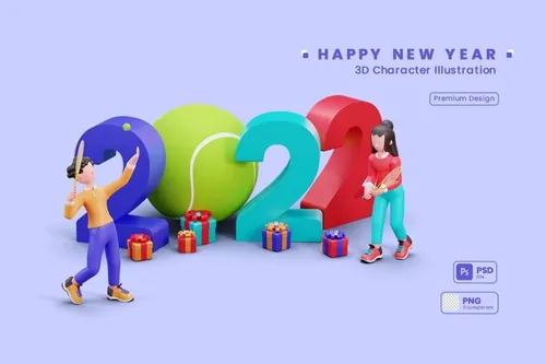 2022年新年派对人物3D插画素材 3D Character Illustration Happy New Year 2022