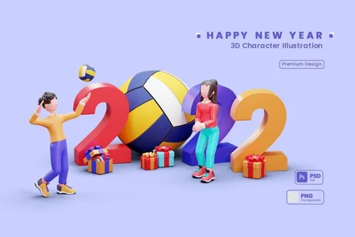 2022年新年派对人物3D插画素材 3D Character Illustration Happy New Year 2022