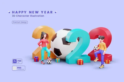 2022年新年派对人物3D插画素材 3D Character Illustration Happy New Year 2022