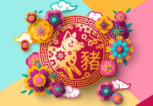 年中国新年剪纸花卉现代东方风格矢量模版素材 Banner with  Chinese New Year