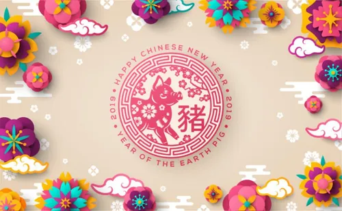 年中国新年剪纸花卉现代东方风格矢量模版素材 Banner with  Chinese New Year