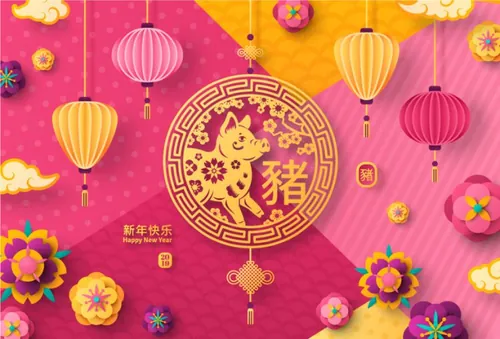 年中国新年剪纸花卉现代东方风格矢量模版素材 Banner with  Chinese New Year