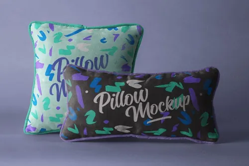 一套方形和矩形印花图案抱枕靠垫样机 Psd Throw Pillow Mockup Set