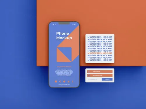 高质量手机多屏卡片式界面UI展示APP设计提案样机PSD模板