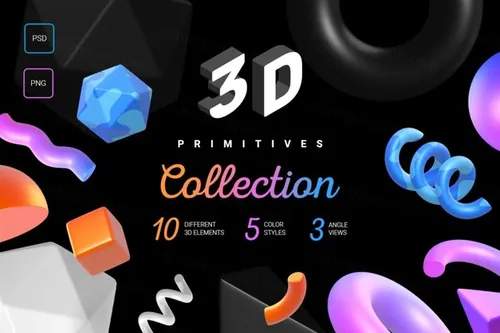 概念三维立体几何矢量图形元素合集包 3d primitive