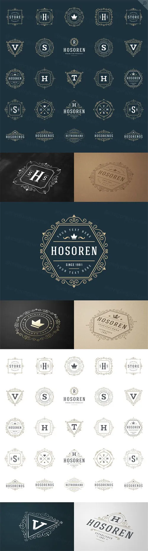 100款古典奢华Logo模板合集 100-ornaments-logos-monograms