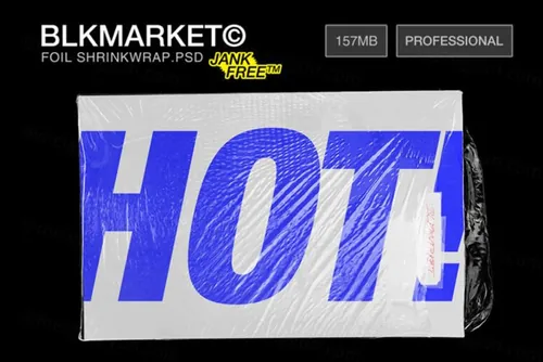 潮流透明金铝箔塑料压膜海报包装展示样机PS素材 Blkmarket – Foil Plastic Mockup
