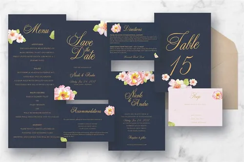 粉色花卉婚礼请柬邀请函设计PSD模板 Pink Floral Wedding Suite