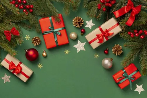 极简圣诞节主题装饰元素4K高清绿色背景设计素材 christ