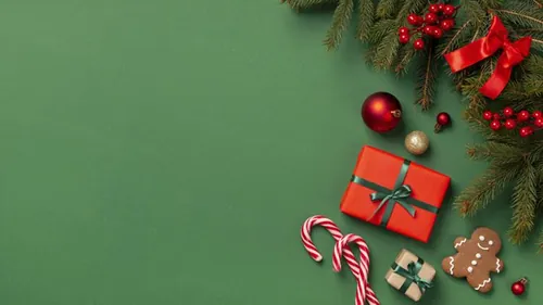 极简圣诞节主题装饰元素4K高清绿色背景设计素材 christ