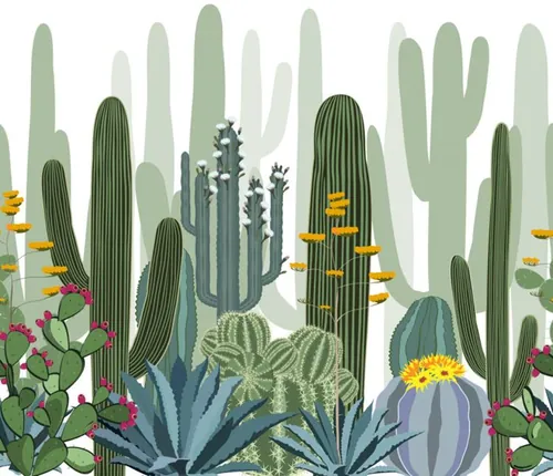 绿色野生植物仙人掌森林插图背景矢量设计素材Wild cactus forest
