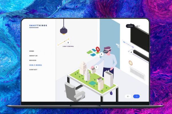 高品质的时尚2.5D等轴等距巨无霸着陆页登录页hero-header