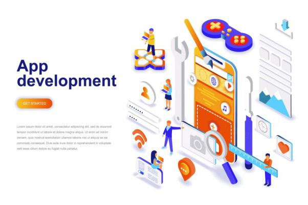 时尚的2.5D等轴等距手机移动程序teamwork-isometric