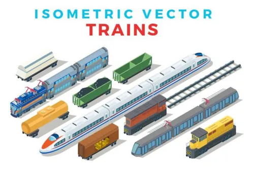 绝对稀有少见的2.5D等轴等距高铁动车火车vector-trains