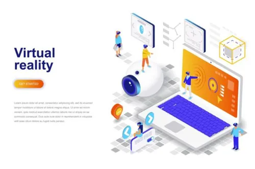 VR眼镜虚拟现实等距概念巨无霸网页2.5D头图virtual-real