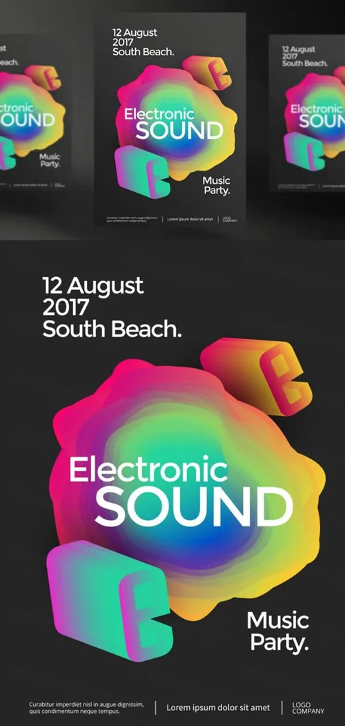 渐变抽象背景电音现代俱乐部聚会海报传单