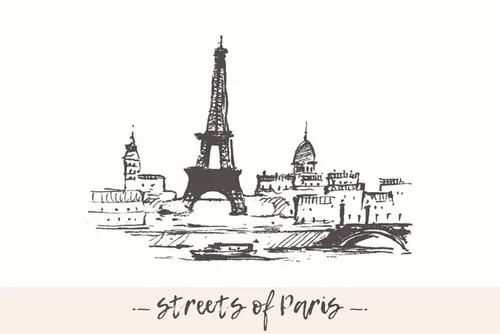 手绘埃菲尔铁塔矢量插图Streets in Paris , Eiffel tower
