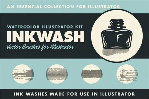 复古水彩笔墨水画笔矢量笔刷素材 InkWash | Vector In