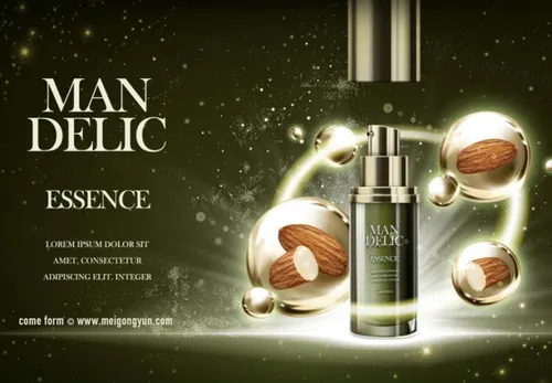 扁桃精华护肤化妆品Ai矢量广告海报Man Delic Essence