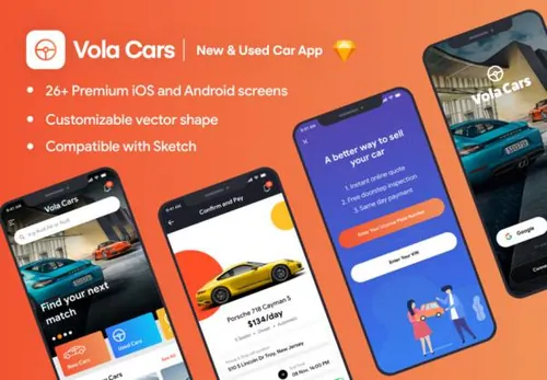 二手汽车租赁交易移动平台APP界面设计UI工具包 Vola Cars Premi