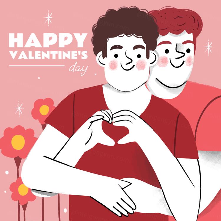 高质量手绘浪漫情人节七夕男同性恋情侣人物插画EPS矢量设计素