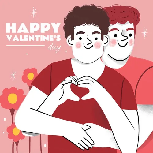 高质量手绘浪漫情人节七夕男同性恋情侣人物插画EPS矢量设计素