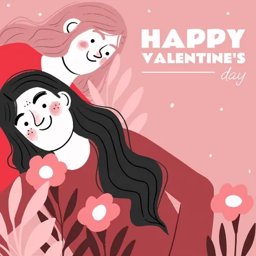 高质量手绘浪漫情人节七夕女同性恋情侣人物插画EPS矢量设计素