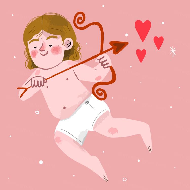 高质量手绘浪漫情人节七夕爱神丘比特爱心插画EPS矢量设计素材