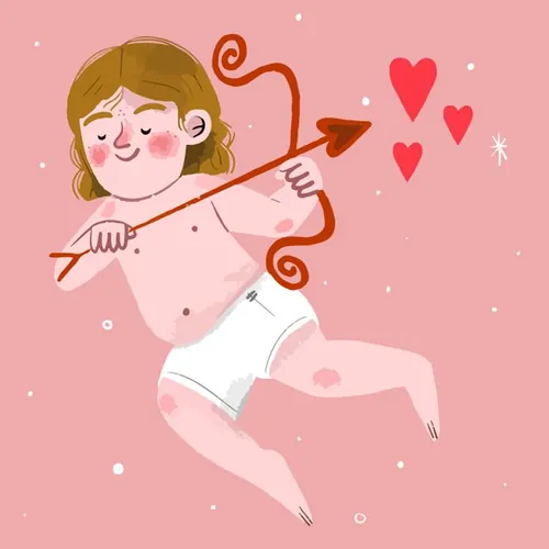 高质量手绘浪漫情人节七夕爱神丘比特爱心插画EPS矢量设计素材