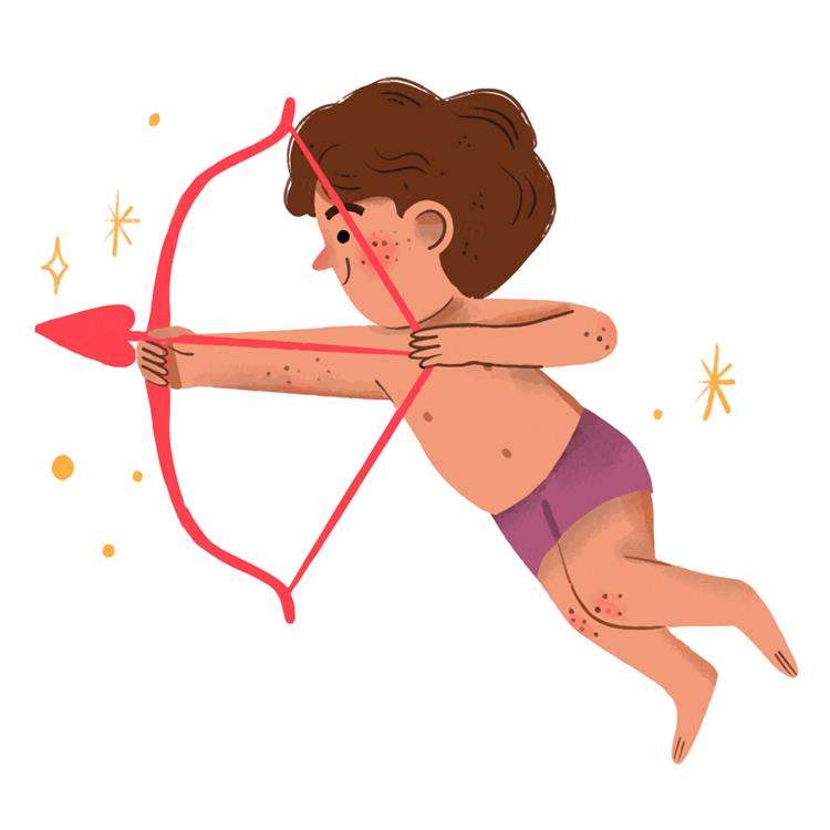 高质量手绘浪漫情人节七夕爱神丘比特爱心插画EPS矢量设计素材