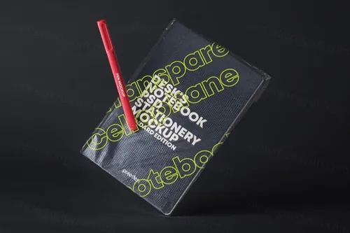带有透明包装的漂浮psd笔记本模型样机 Psd Notebook Transparent Cover Mo...