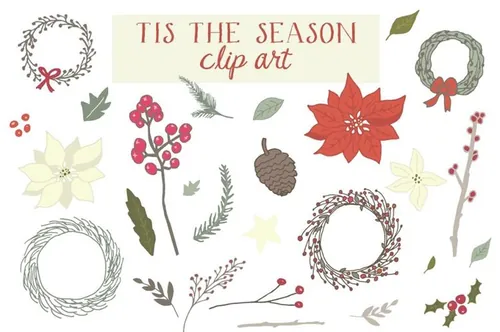 水彩装饰物剪贴画艺术 Tis The Season Clip Art