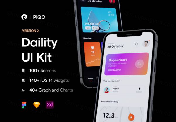 100+高质量UI界面140个iOS 14小组件超全APP设计工具包