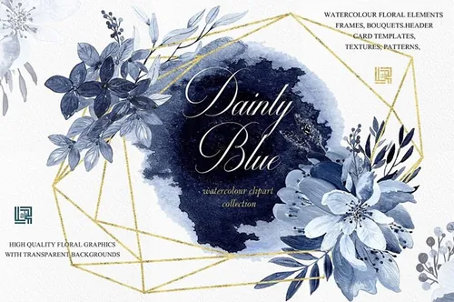 精致的海军蓝手绘花卉 Dainty blue Navy bl