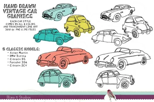 Vintage Car Clip Art Illustrations