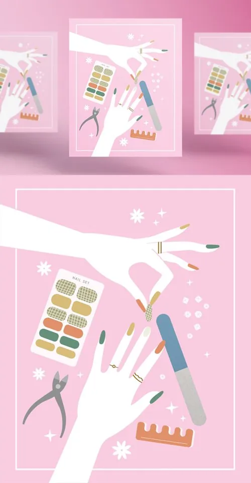 夏日美女美甲指甲脚趾修脚矢量插画素材