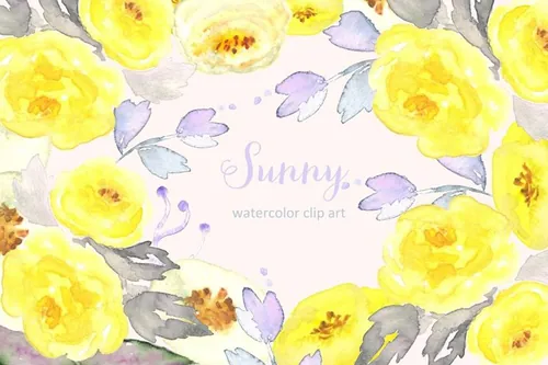 手绘黄色花卉水彩插画 Sunny Watercolor Cl
