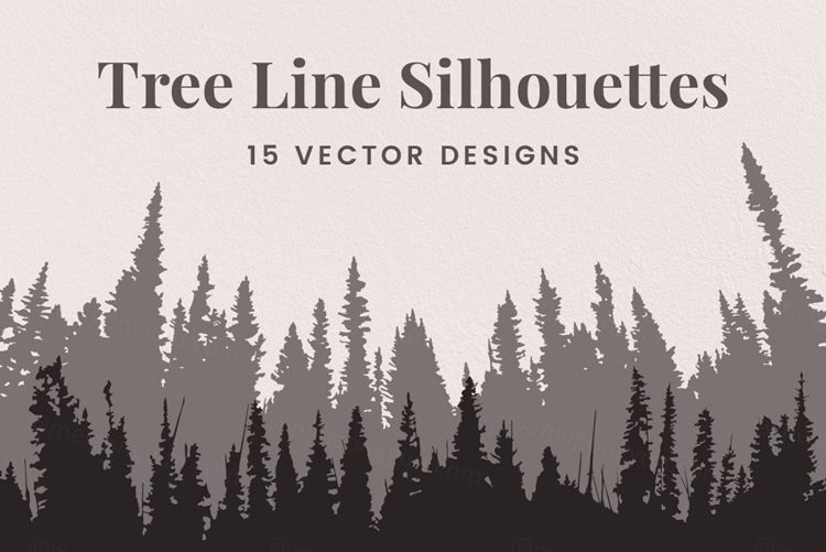 矢量森林树木线条轮廓插画 Vector Tree Line