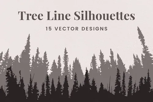 矢量森林树木线条轮廓插画 Vector Tree Line