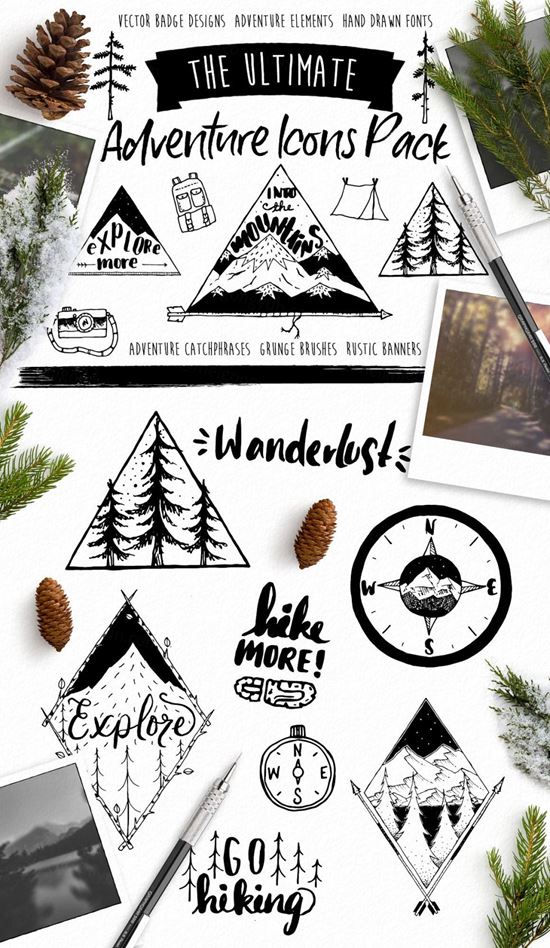 手绘户外森林设计元素矢量图Hand Drawn Advent